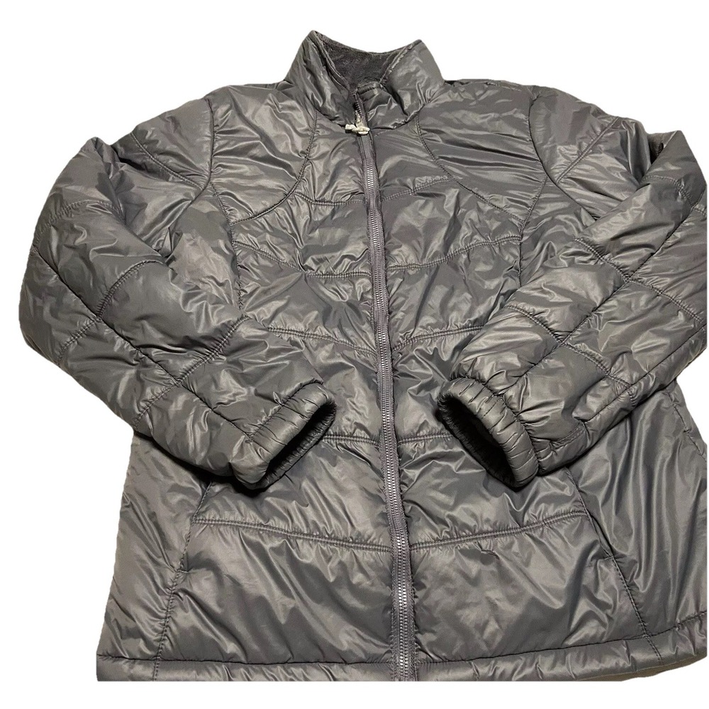Free Country Puffer Jacket Gray SZ Large Lightweight Gorpcore HYGGE Plushy Liner
